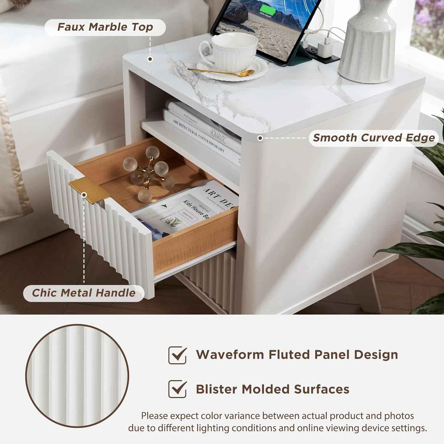 Hardester Vintage 2 Drawer Nightstand with Charging Station thumbnail 4
