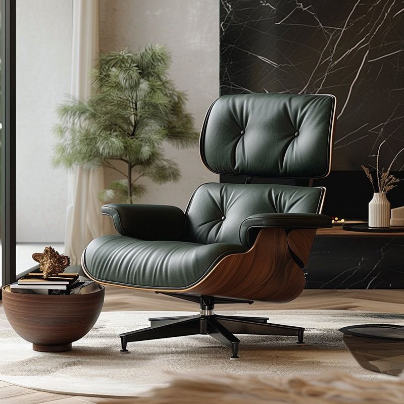 Martynas Genuine Leather Swivel Lounge Chair and Ottoman thumbnail 6