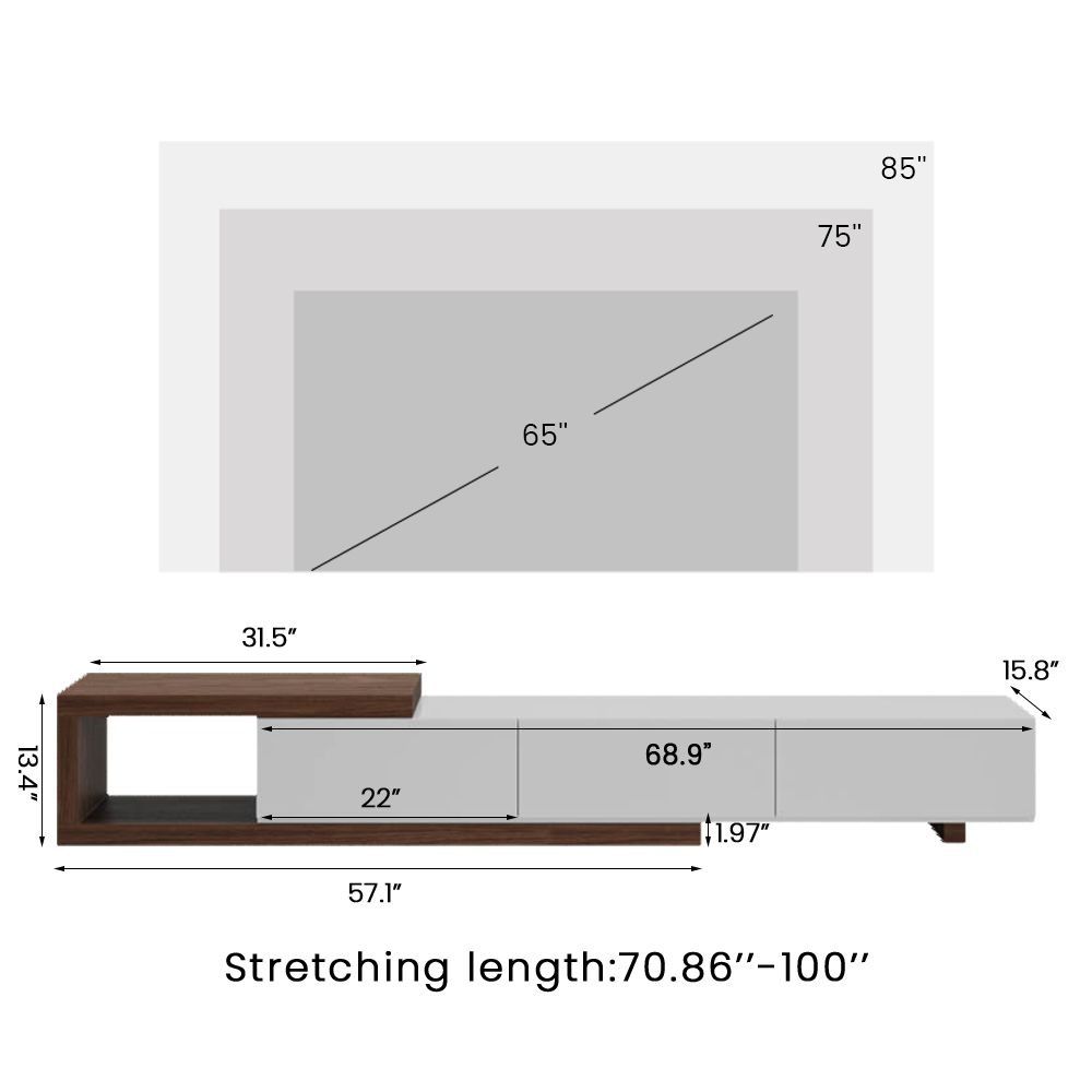 Modern Retractable Wood TV Stand with 3 Drawers thumbnail 5
