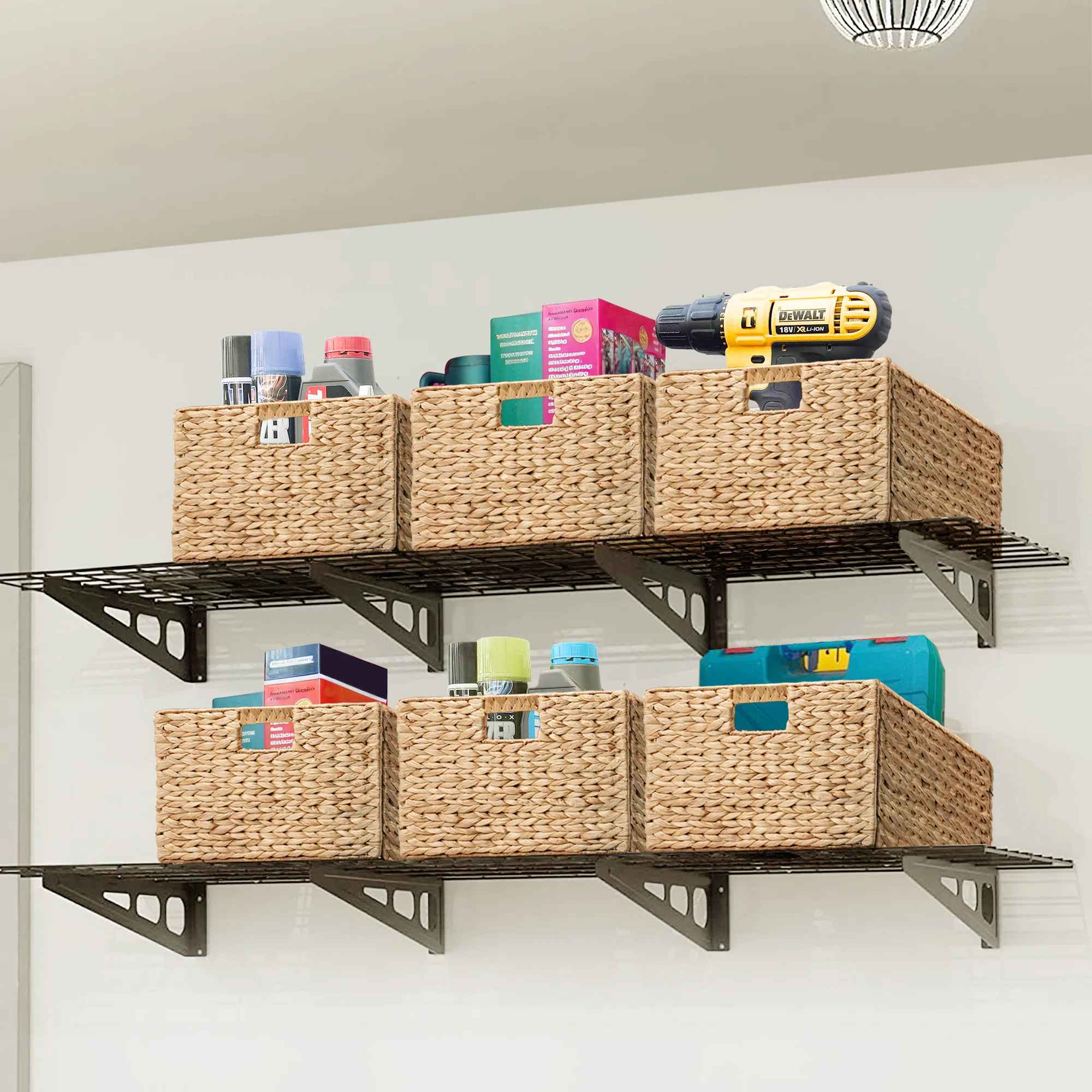 Rectangular Natural Water Hyacinth Rattan Wicker Storage Basket-Set of 4 thumbnail 4