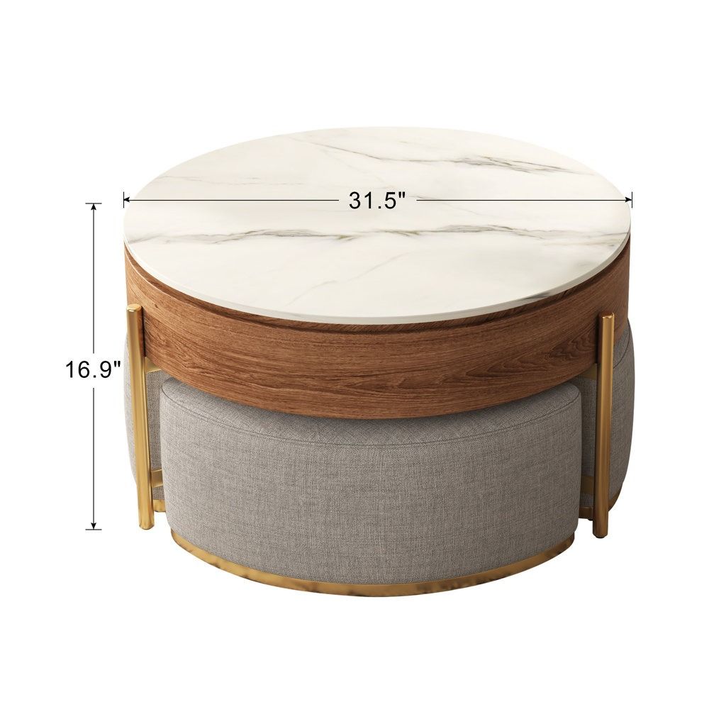 Zinna Lift Top Round Coffee Table Nesting Living Room Table with Storage 3 Stools Included thumbnail 7