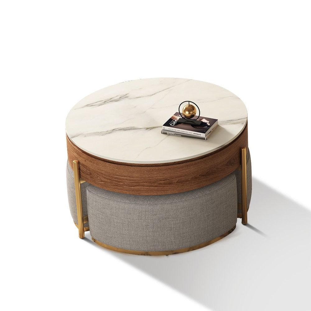 Zinna Lift Top Round Coffee Table Nesting Living Room Table with Storage 3 Stools Included thumbnail 9