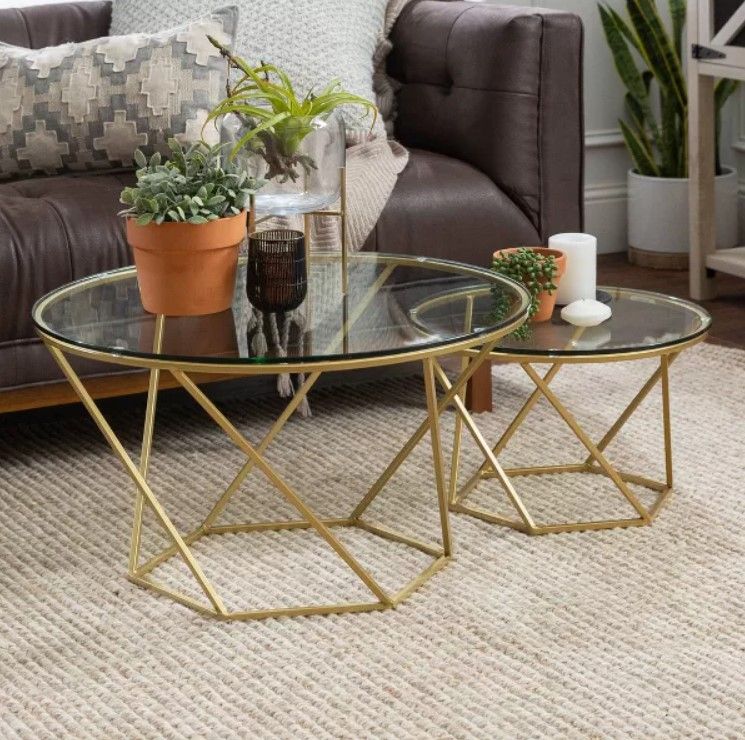 Geometric Glam Nesting Coffee Tables Glass Gold Small thumbnail 2