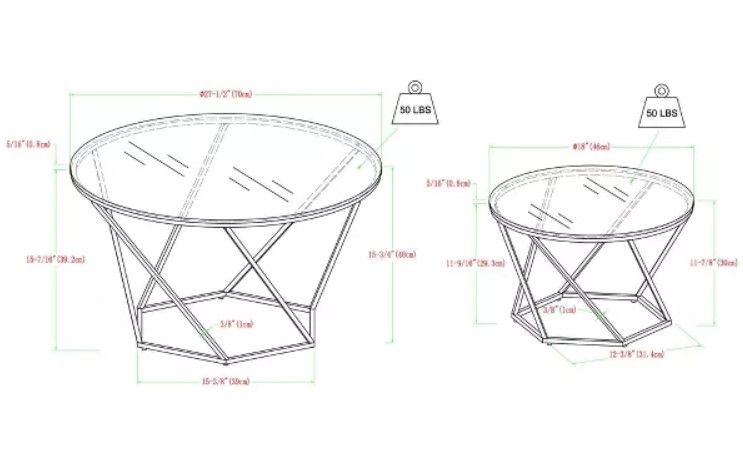 Geometric Glam Nesting Coffee Tables Glass Gold Small thumbnail 3