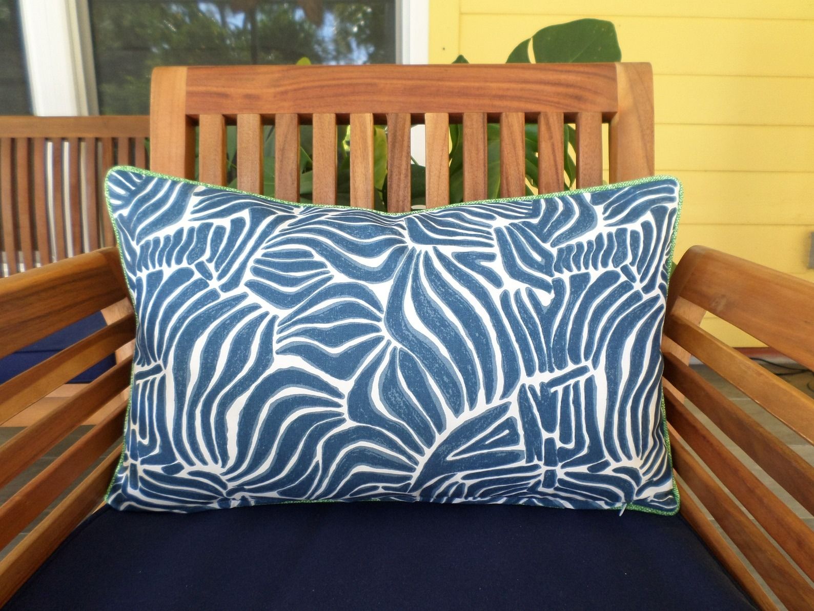 Blue Outdoor Lumbar Cover Modern Zebra Print Pillow-16"x12" thumbnail 2