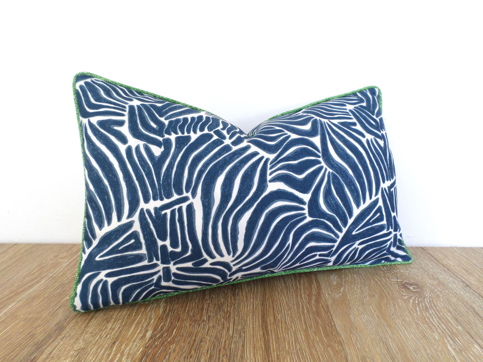 Blue Outdoor Lumbar Cover Modern Zebra Print Pillow-16"x12" thumbnail 5