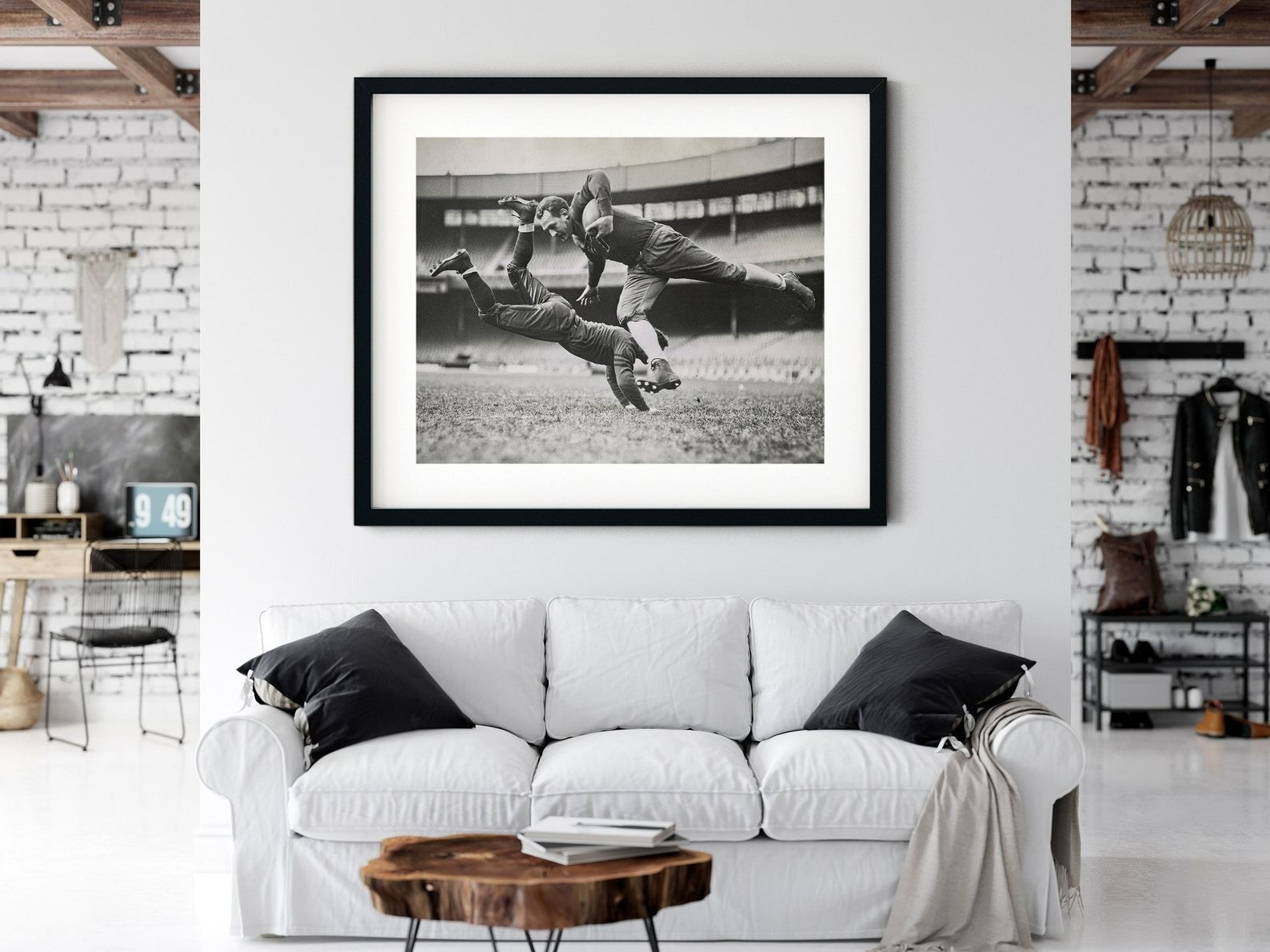 Chicago Bears Football player breaks a tackle on the field Black and White Photography Fine Art Print-24"x36" thumbnail 3
