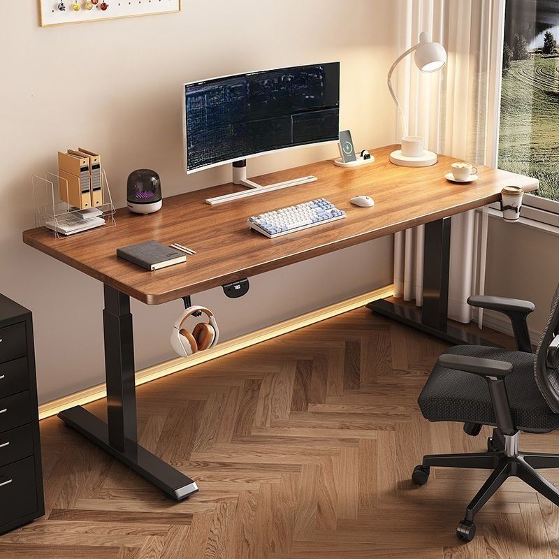  Modern Simple Style Rectangle Electric Adjustable Multi-Levelled Standing Work Desk with T-Shape Base thumbnail 2