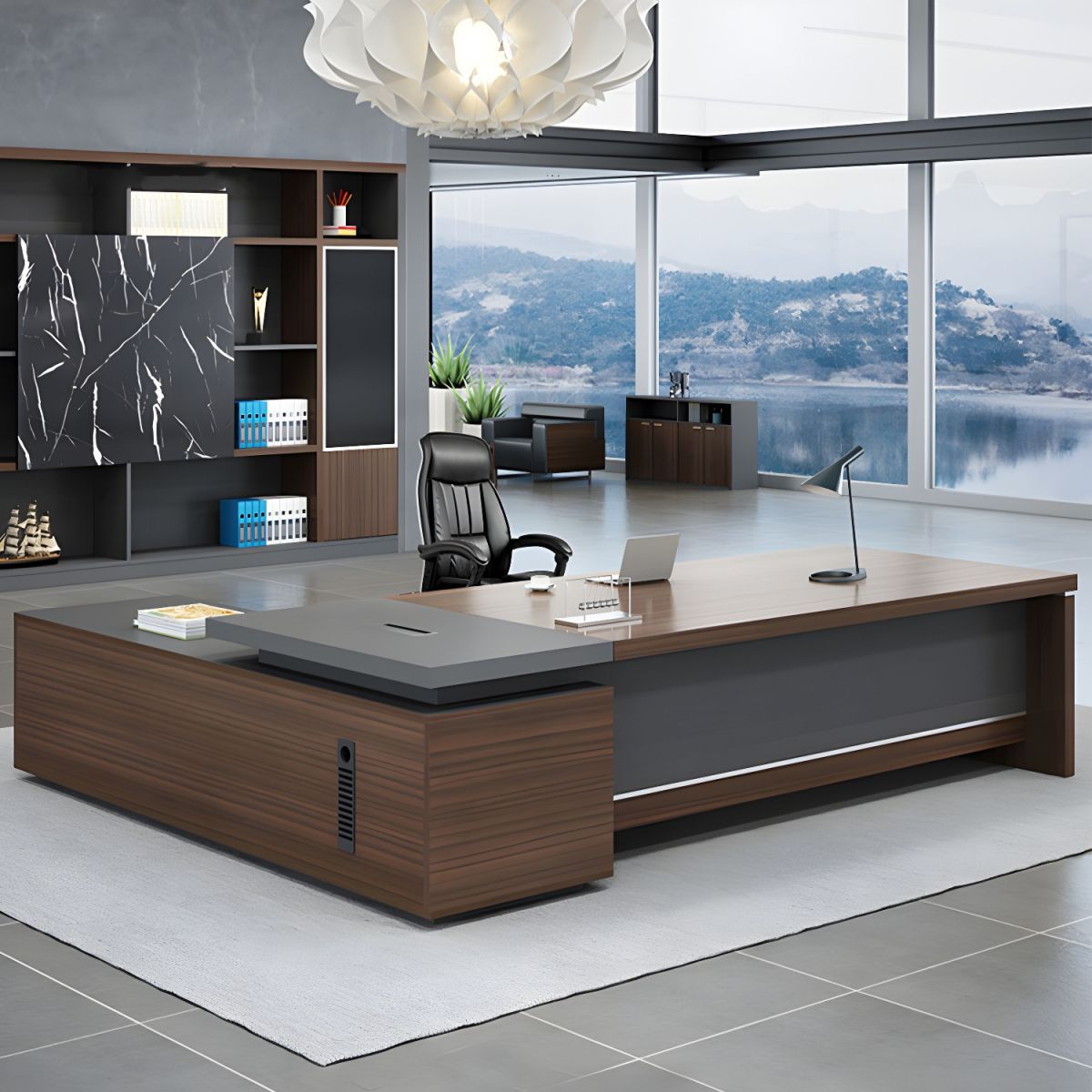Contemporary Office Desk L-Shape Wooden Executive Desk thumbnail 2
