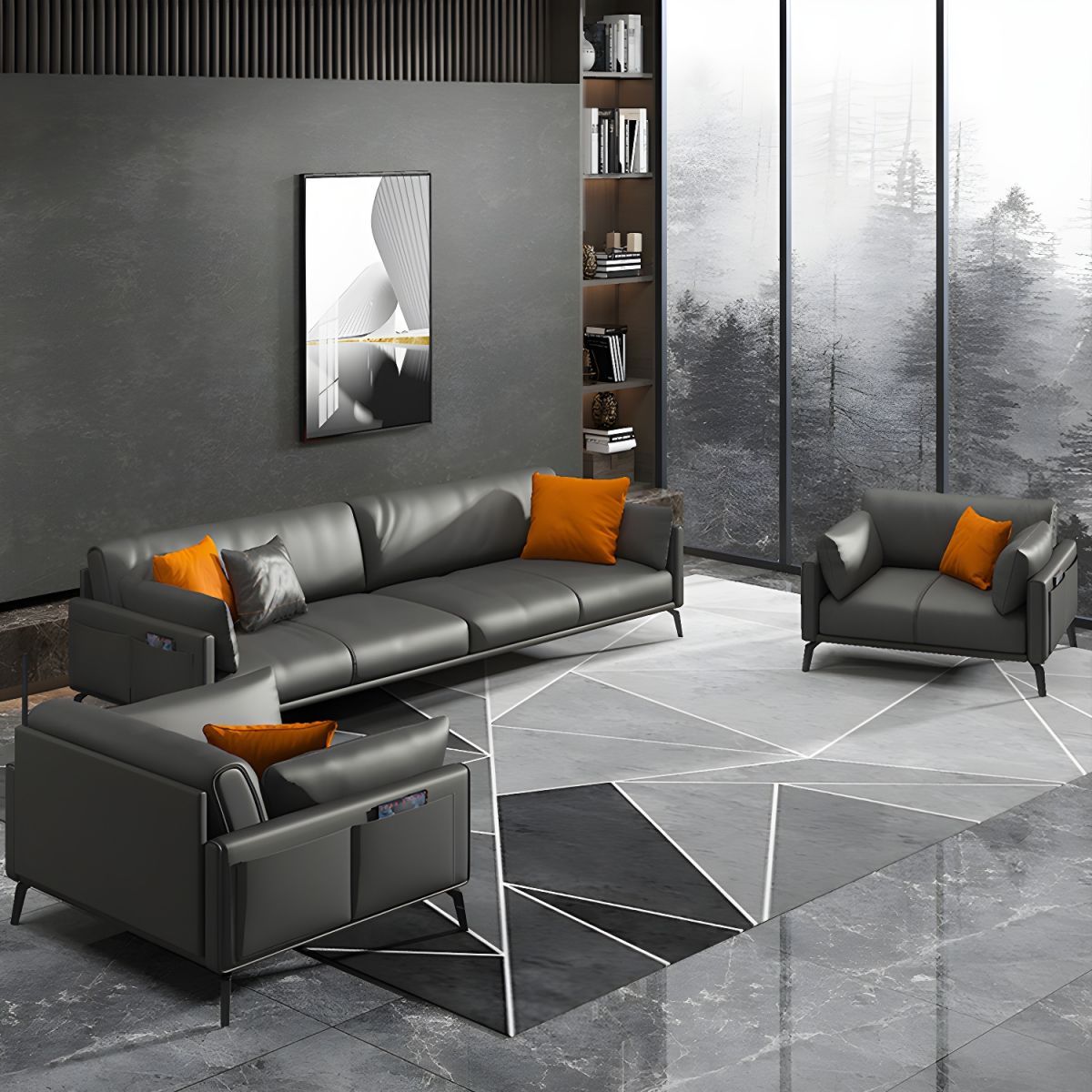Contemporary Leather Sofa in Gray Loose Back thumbnail 2