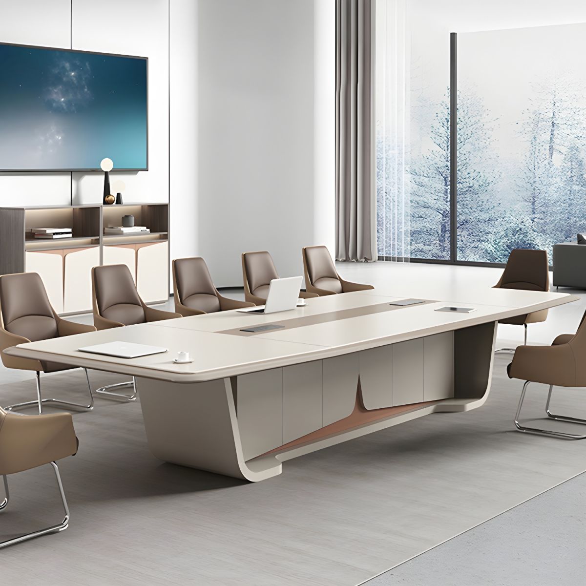 Modern White Conference Table Shape in Rectangle thumbnail 2