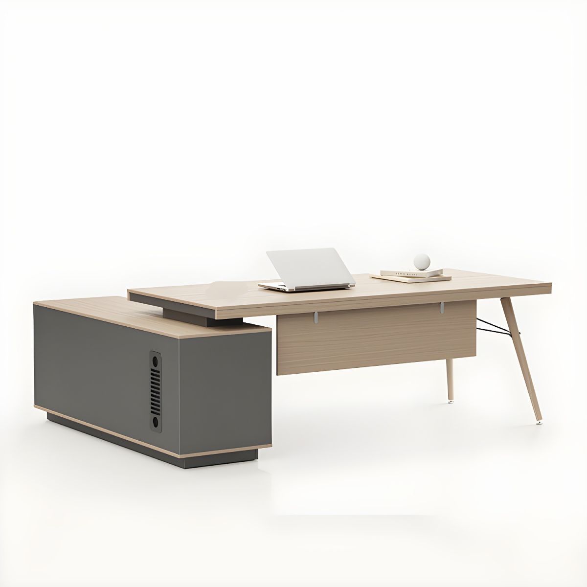 Contemporary Natural Executive Desk Oak L-Shape Wooden Office Desk thumbnail 2