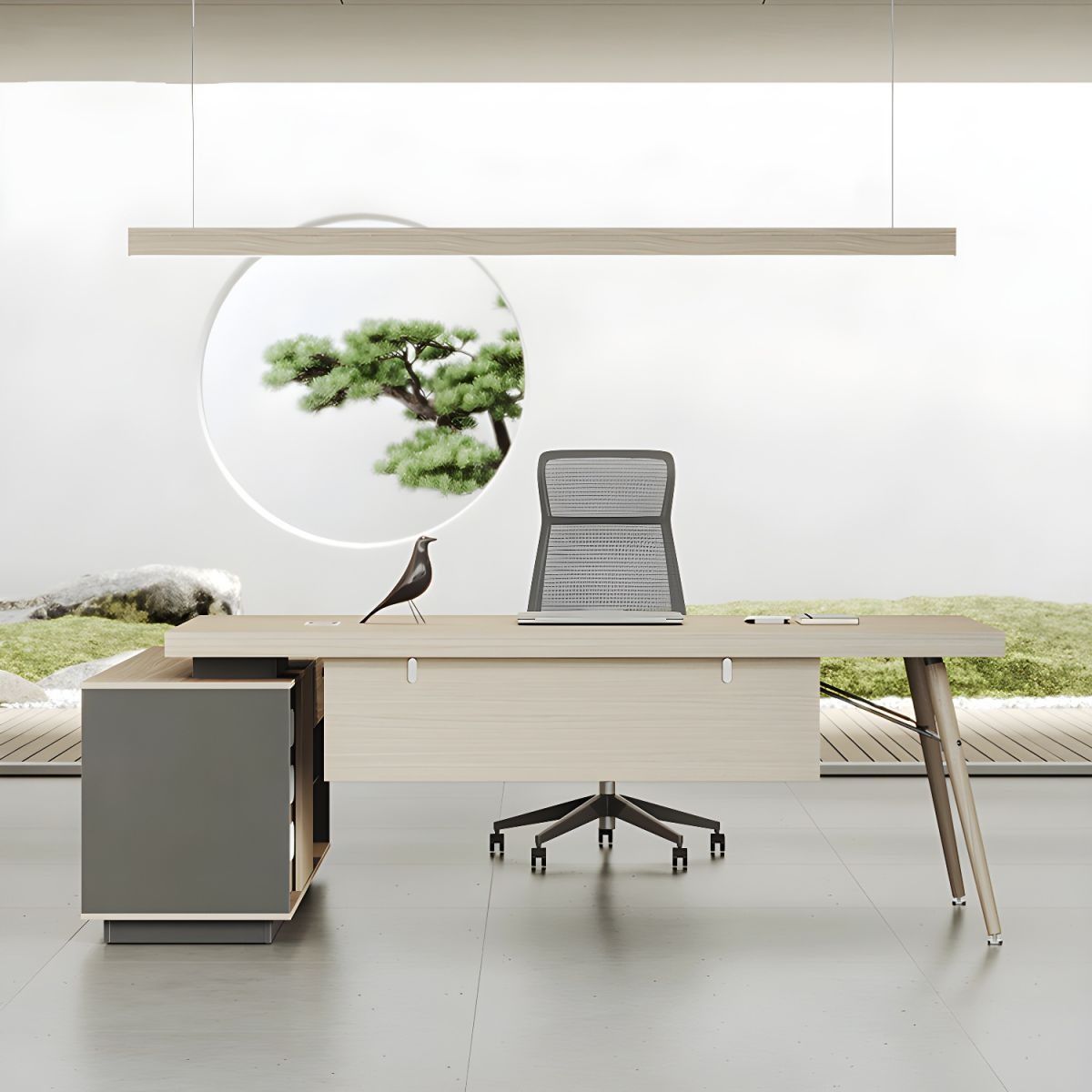 Contemporary Natural Executive Desk Oak L-Shape Wooden Office Desk thumbnail 3