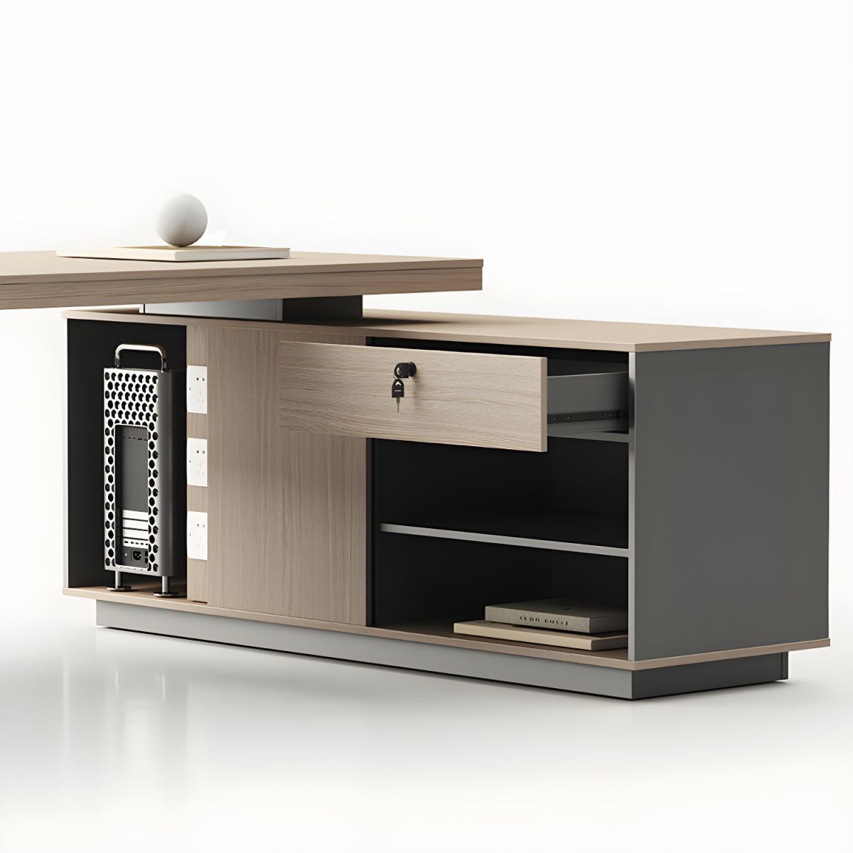 Contemporary Natural Executive Desk Oak L-Shape Wooden Office Desk thumbnail 8
