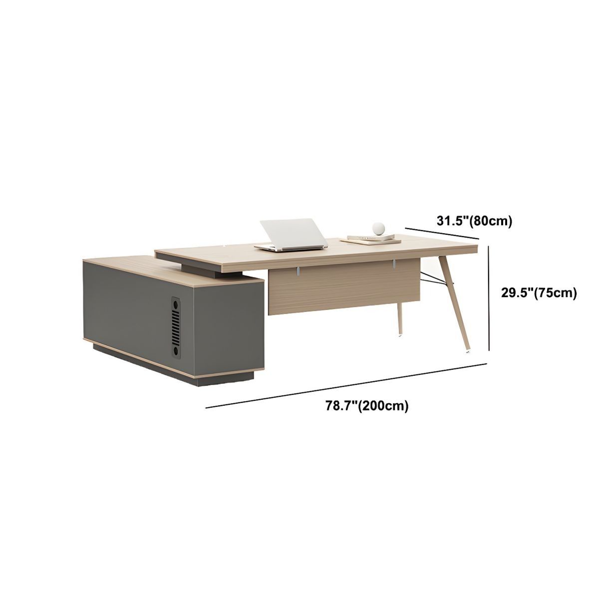 Contemporary Natural Executive Desk Oak L-Shape Wooden Office Desk thumbnail 10