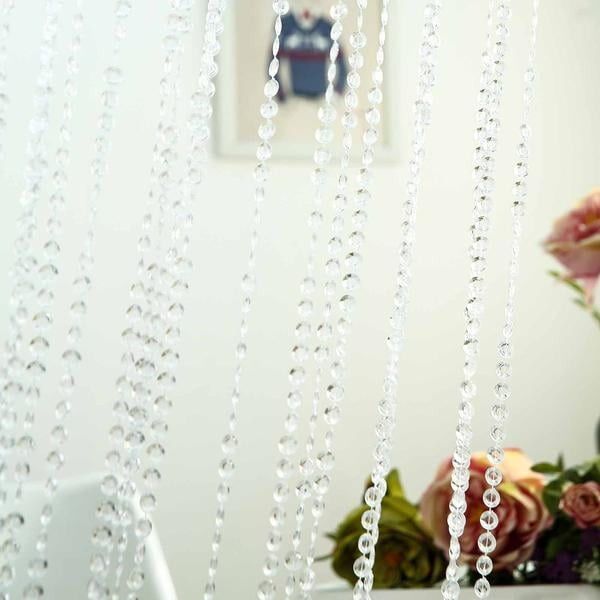 BalsaCircle Clear 8 feet Acrylic Diamond Cut Beaded Door Curtain Metal Rod Top Wedding Party Stage Backdrops thumbnail 3