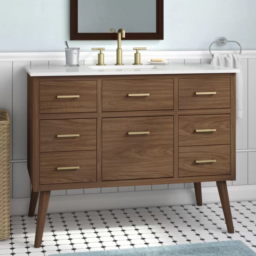 Burkley 48'' Single Bathroom Vanity with Engineered Marble Top thumbnail 3