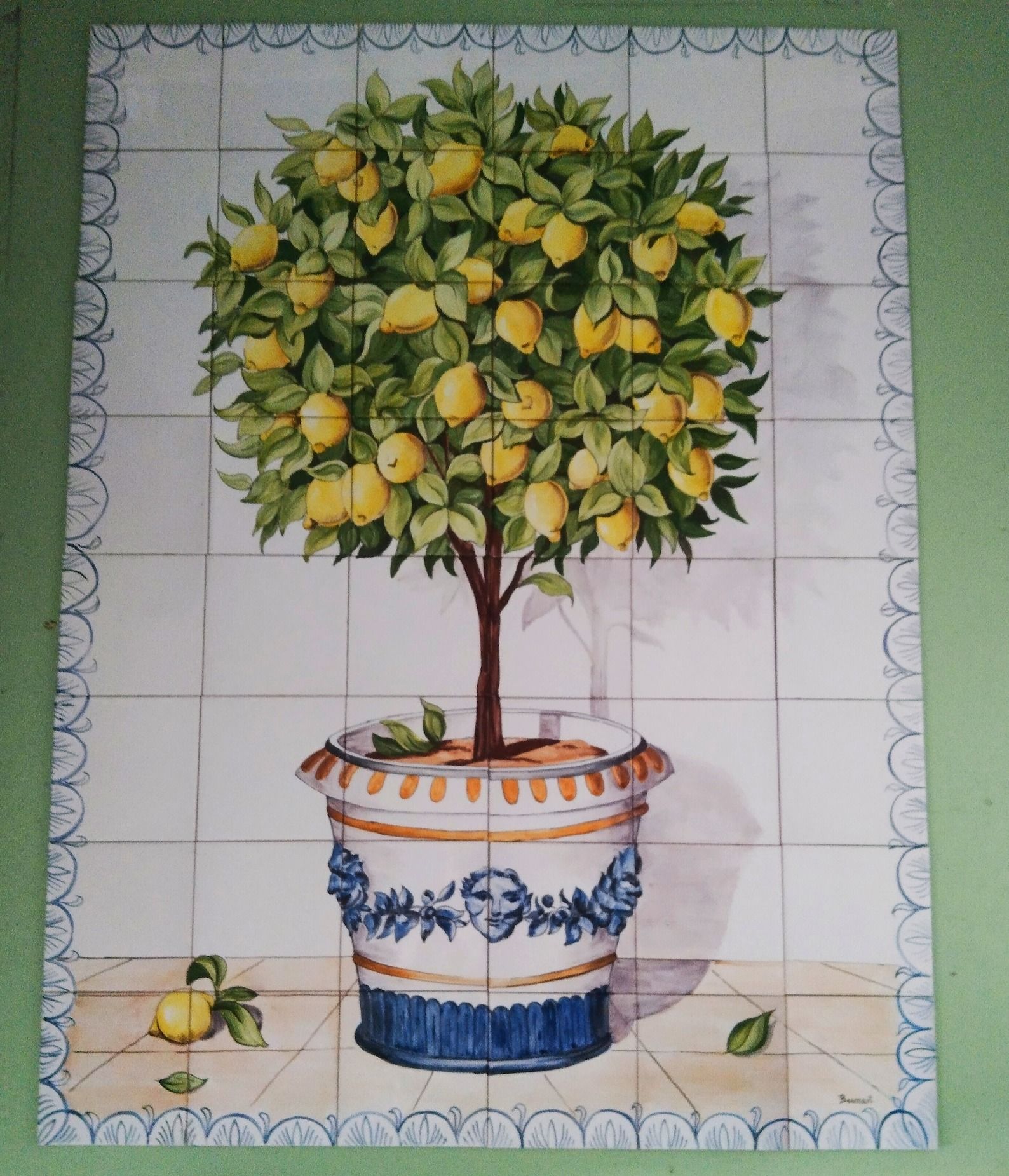 Tile Mural Lemon Tree Handmade Hand painted thumbnail 2