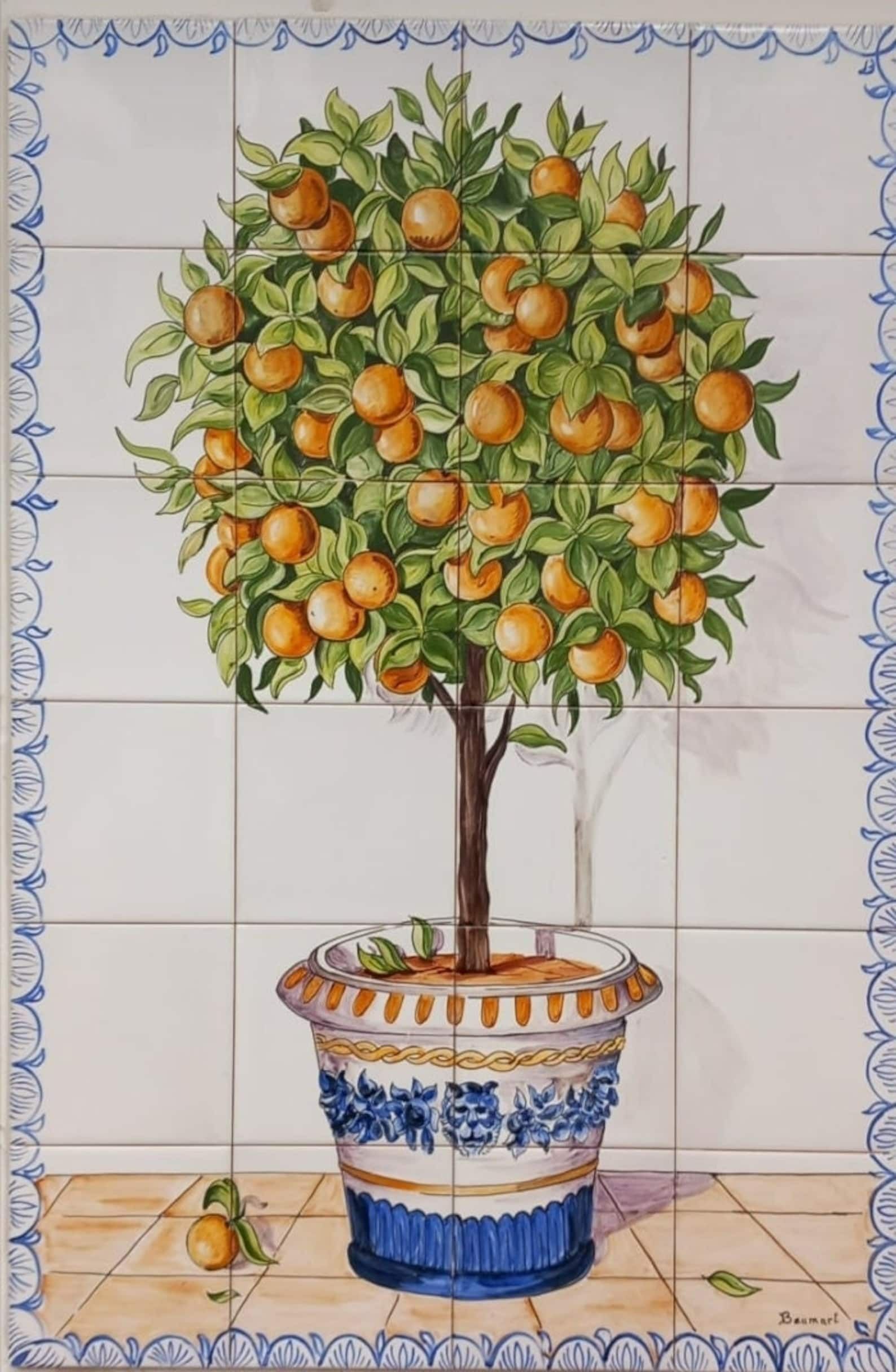 Tile Mural Lemon Tree Handmade Hand painted thumbnail 3