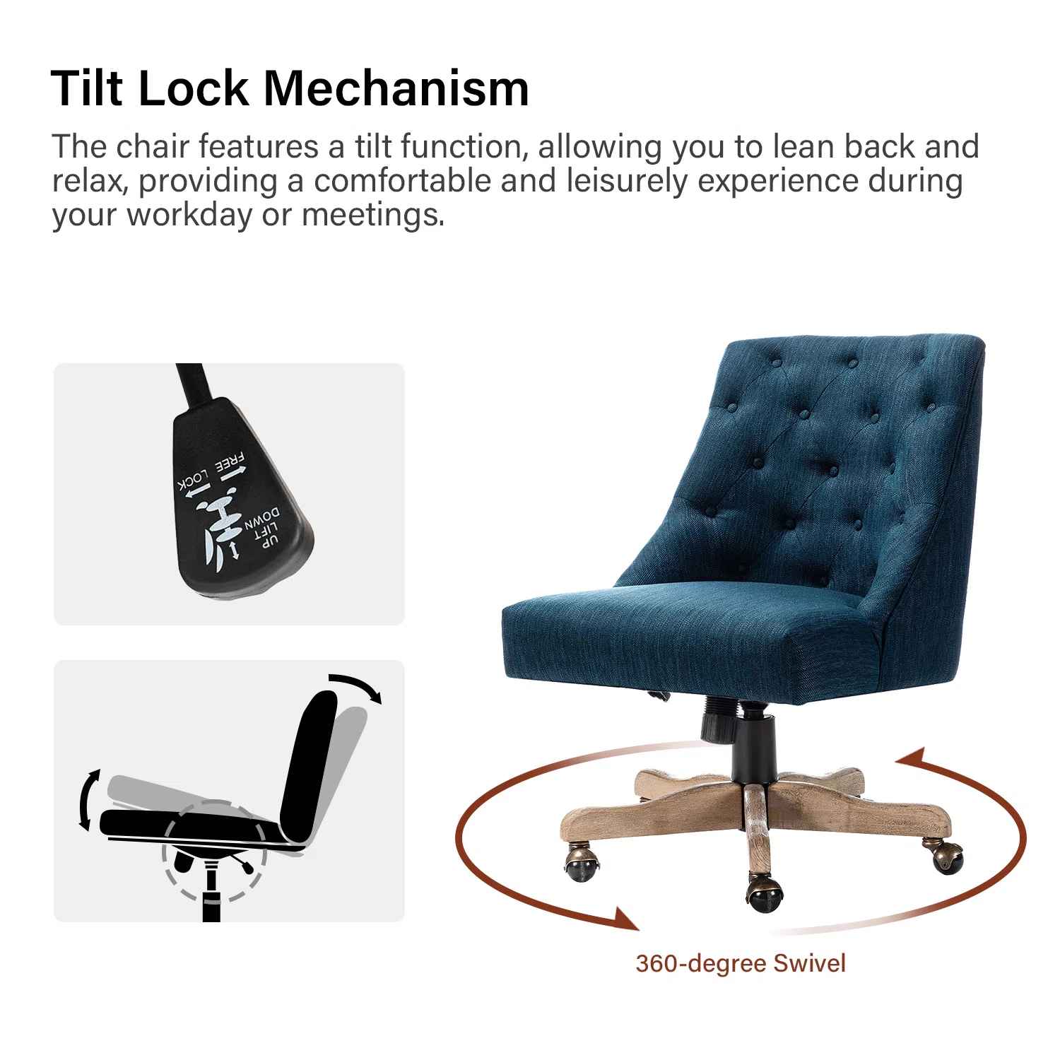 Vail Tilting Task Chair with Solid Wood Five Pronged Base thumbnail 2