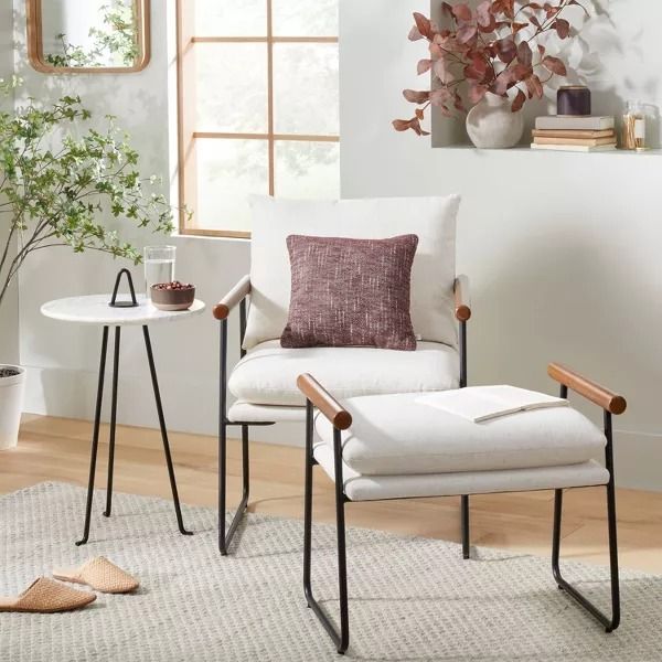 Cushioned Metal Wood Accent Arm Chair thumbnail 2