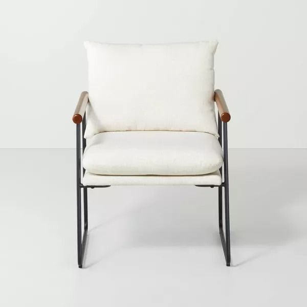 Cushioned Metal Wood Accent Arm Chair thumbnail 3