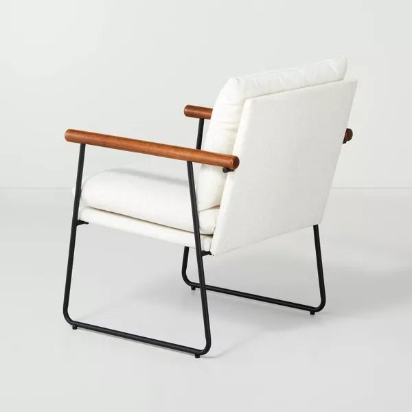 Cushioned Metal Wood Accent Arm Chair thumbnail 4