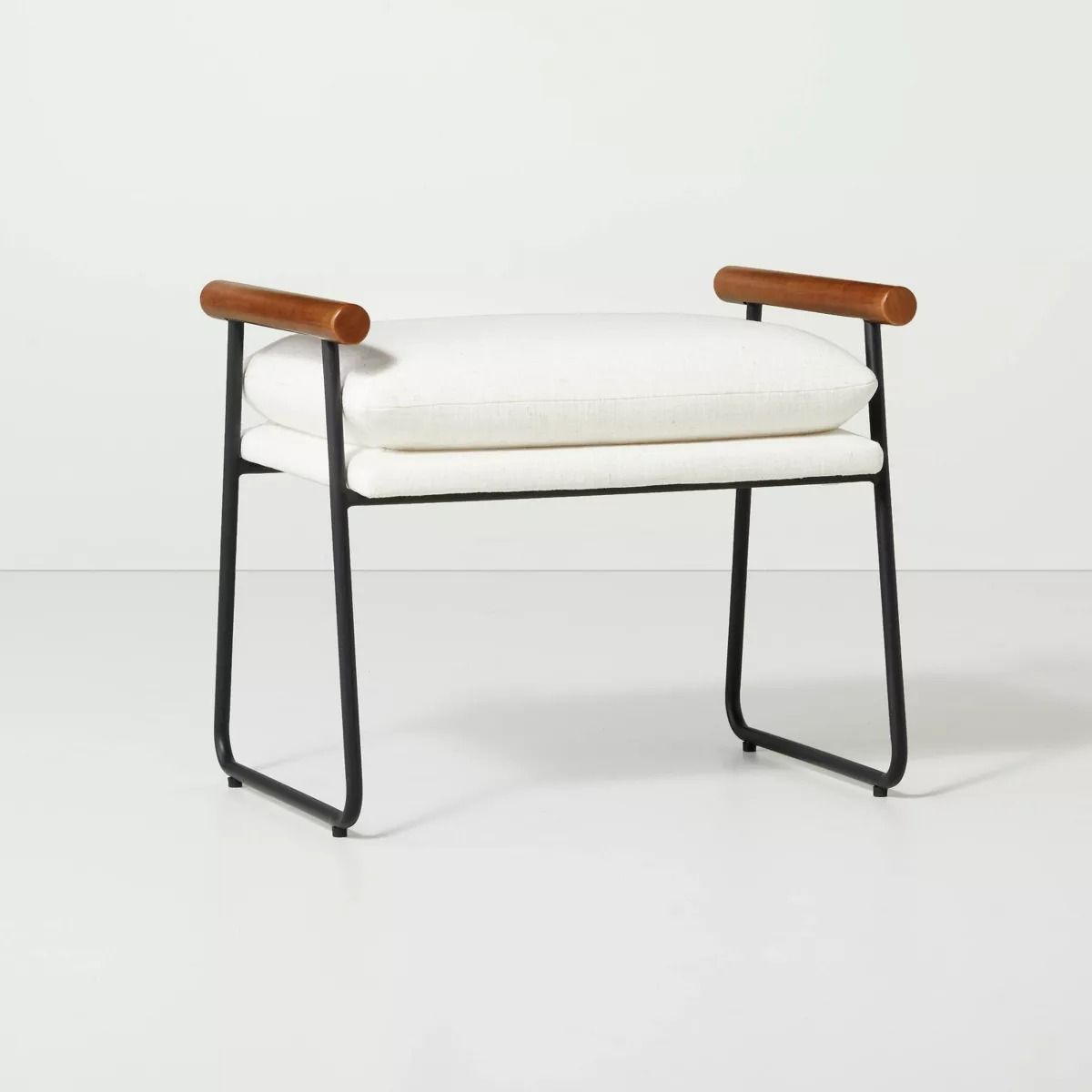 Cushioned Metal Wood Ottoman thumbnail 2