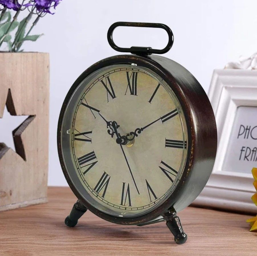 Vintage Desk Clock, 8 Inches Silent Non-Ticking Battery Operated Metal Table Top Clock For Bedroom, Living Room, Office, Shelf Decor (Brown) Alcott Hill® thumbnail 3