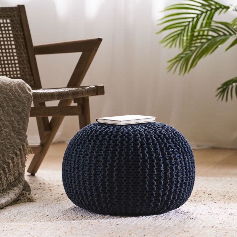 Upholstered Pouf Navy thumbnail 2