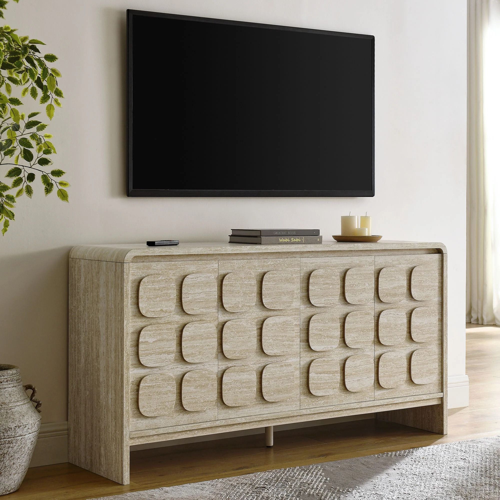 Curie 61" Travertine Sideboard thumbnail 2
