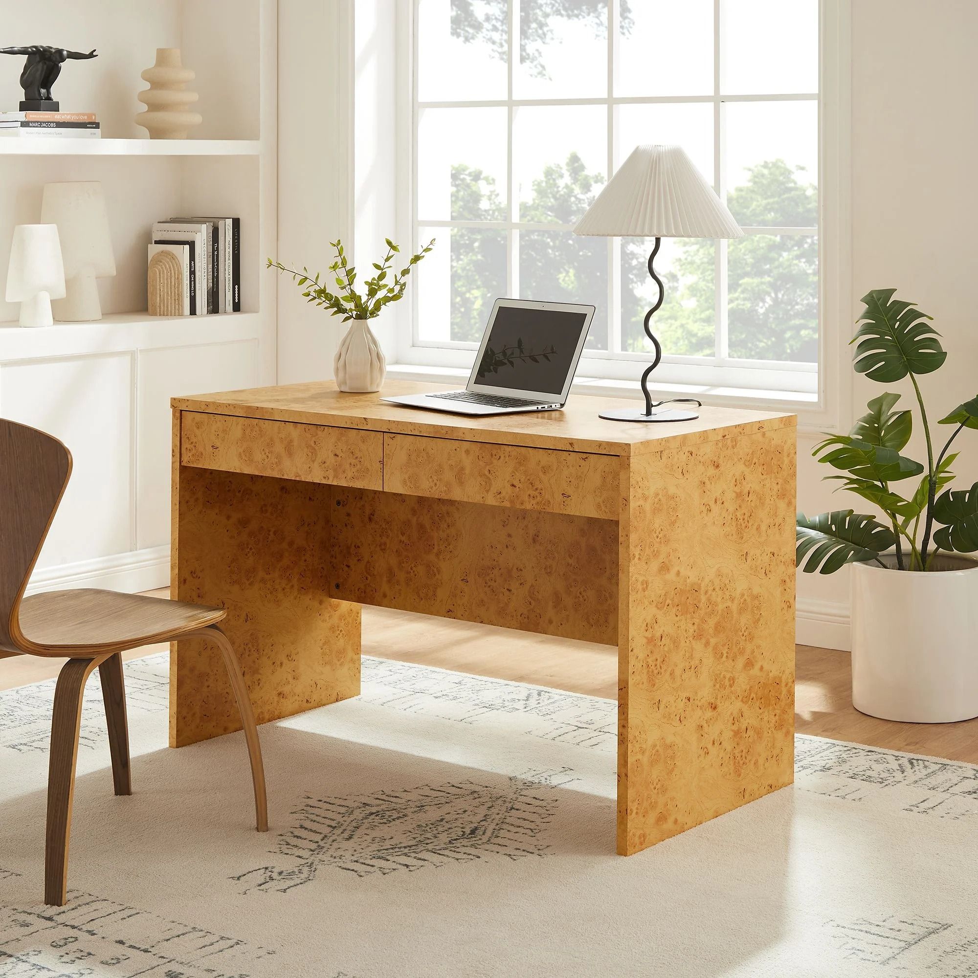 Huxley 2-Drawer Burl Wood Desk thumbnail 2
