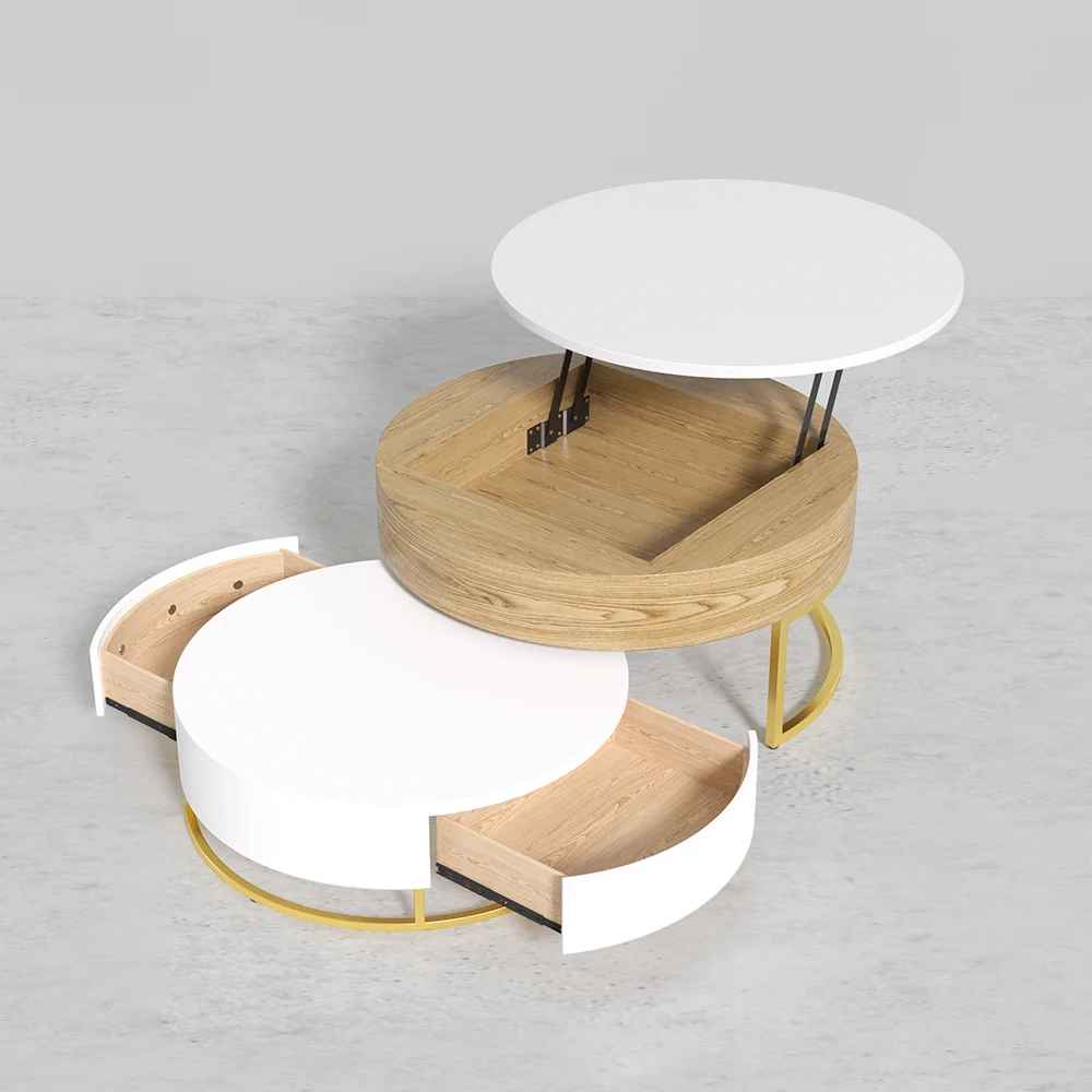 Nesnesis Modern Round Lift-top Nesting Wood Coffee Tables thumbnail 3