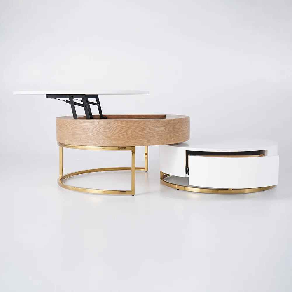 Nesnesis Modern Round Lift-top Nesting Wood Coffee Tables thumbnail 4