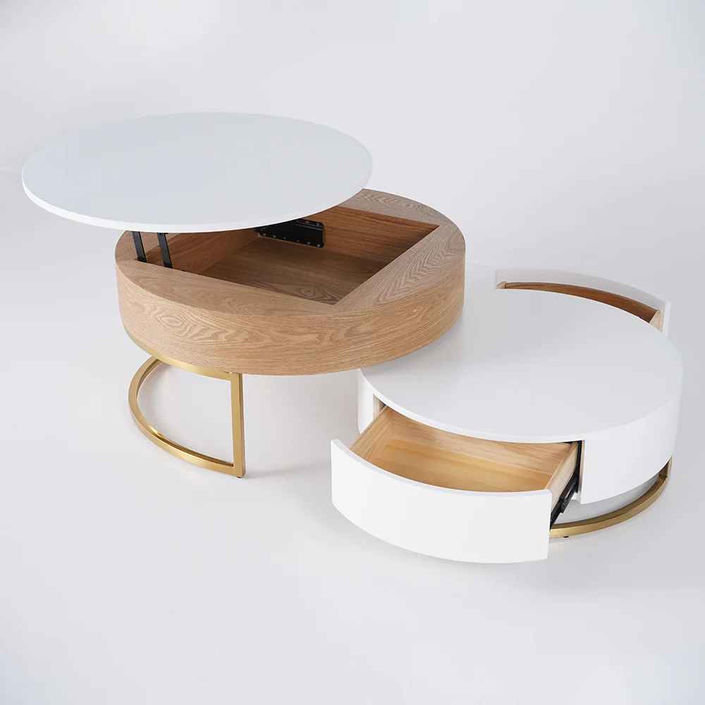 Nesnesis Modern Round Lift-top Nesting Wood Coffee Tables thumbnail 6