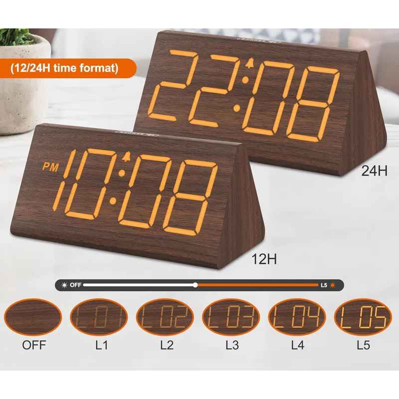 Digital Wood Quartz Movement Crystal Tabletop Clock with Alarm thumbnail 2