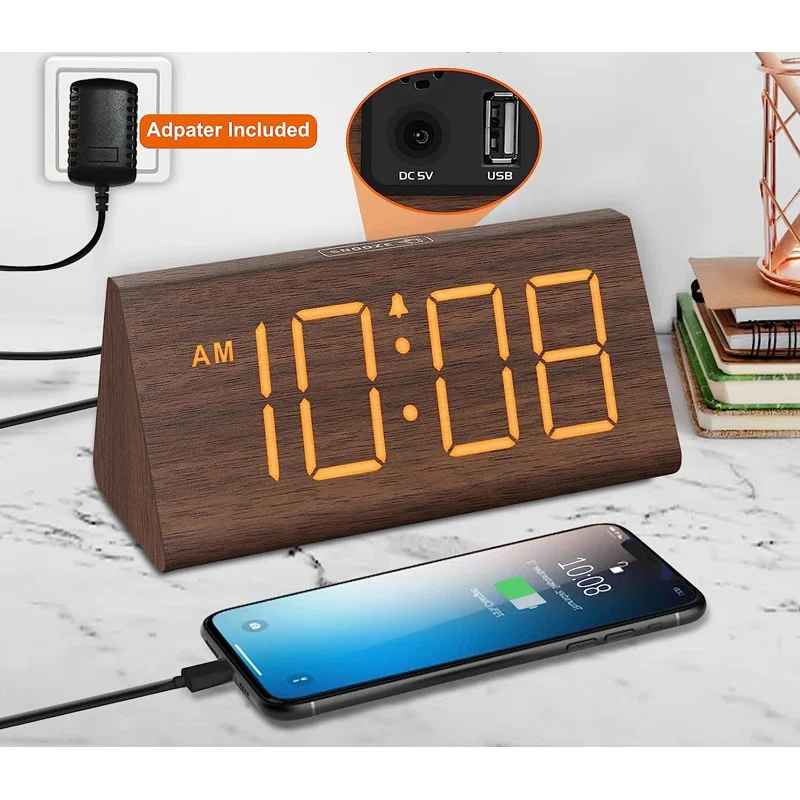 Digital Wood Quartz Movement Crystal Tabletop Clock with Alarm thumbnail 3