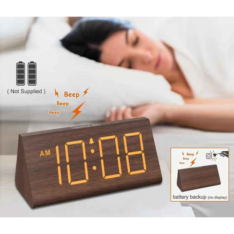 Digital Wood Quartz Movement Crystal Tabletop Clock with Alarm thumbnail 4