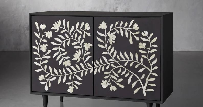 Flower Bone Inlay Two Door Cabinet thumbnail 2