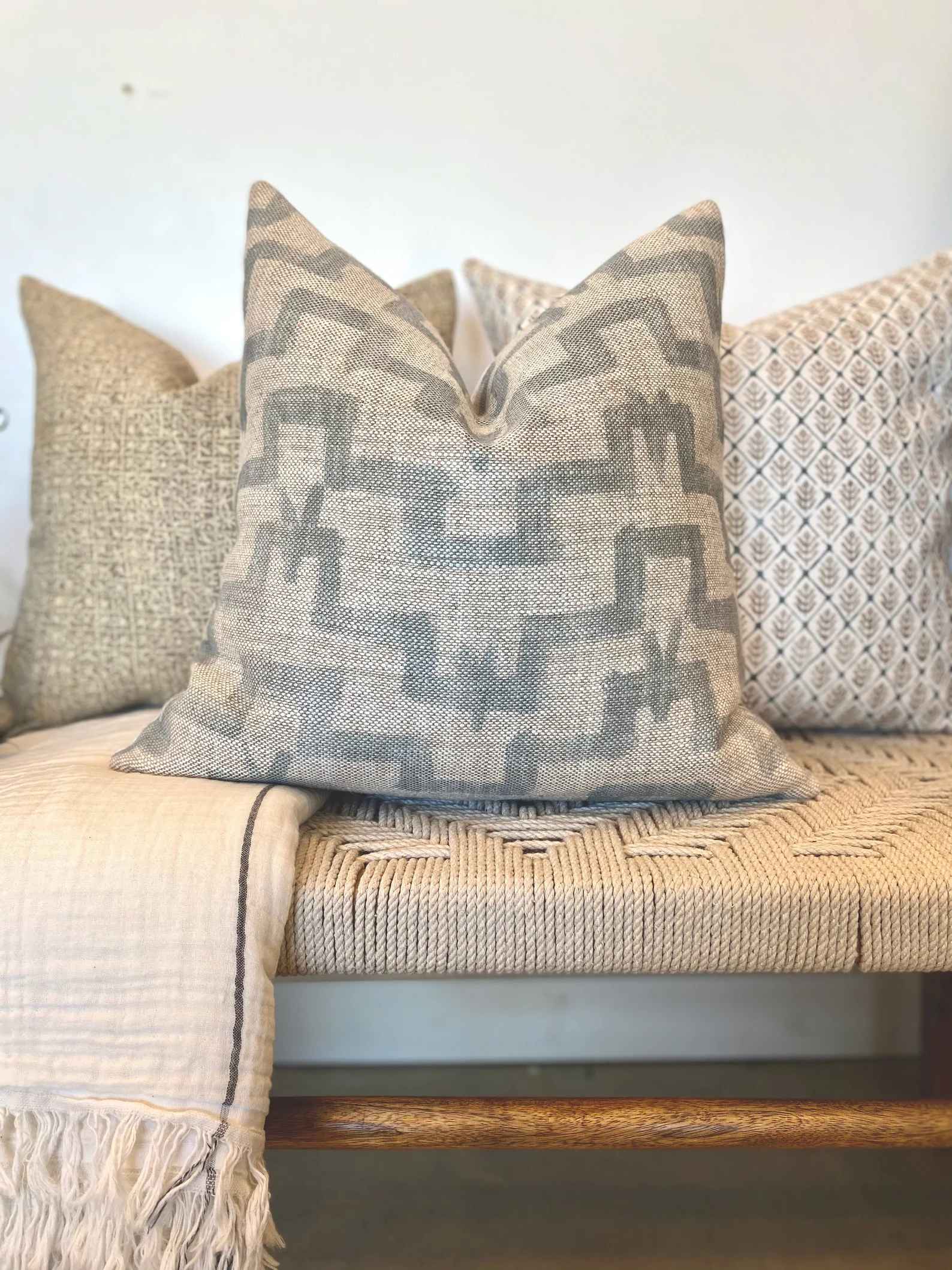Tulu in Celeste Designer Contemporary Textured Linen Pillow Cover-18"x18" thumbnail 2