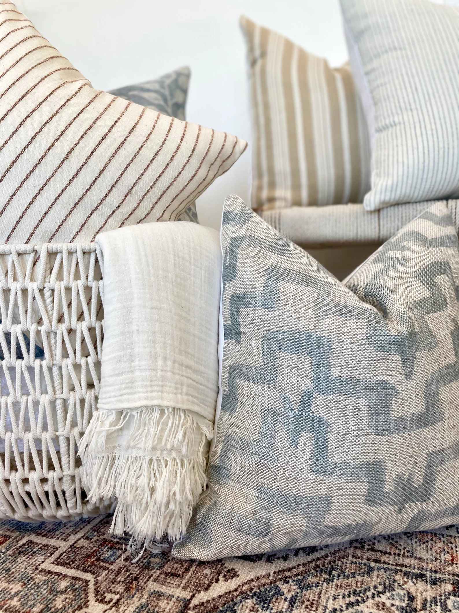 Tulu in Celeste Designer Contemporary Textured Linen Pillow Cover-18"x18" thumbnail 5