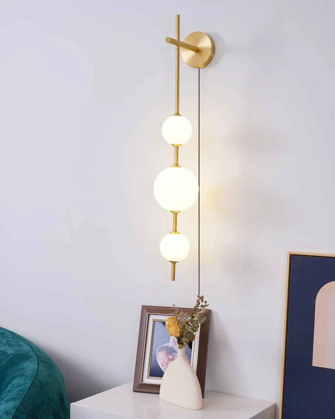 Vertical Globe Plug In Wall Lamp thumbnail 2