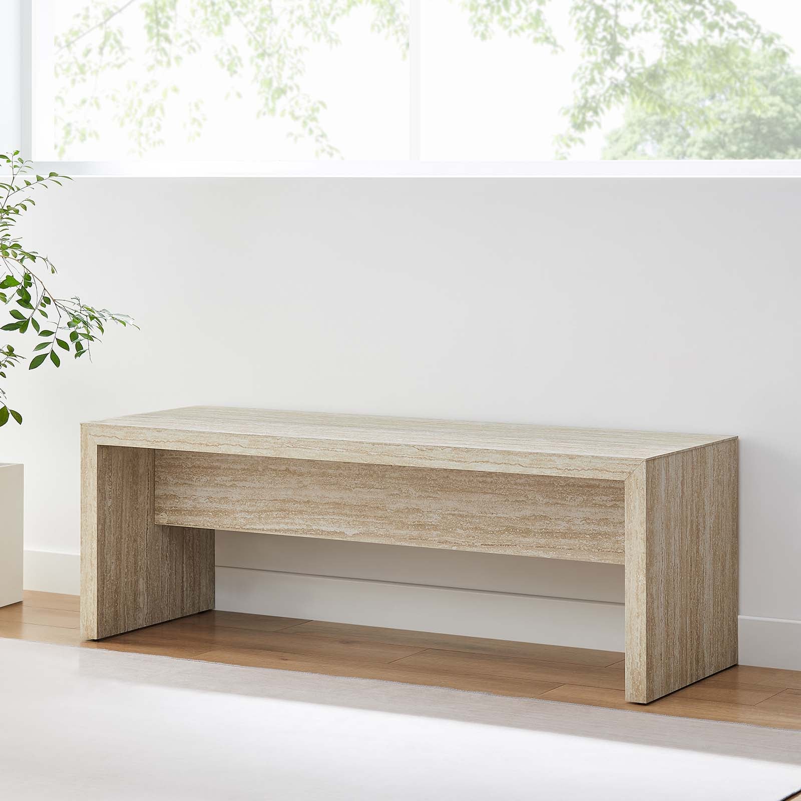 Cerar 53.5” Faux Travertine Bench thumbnail 2