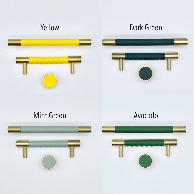 Brass Gold with Leather Drawer pulls Dark green thumbnail 2