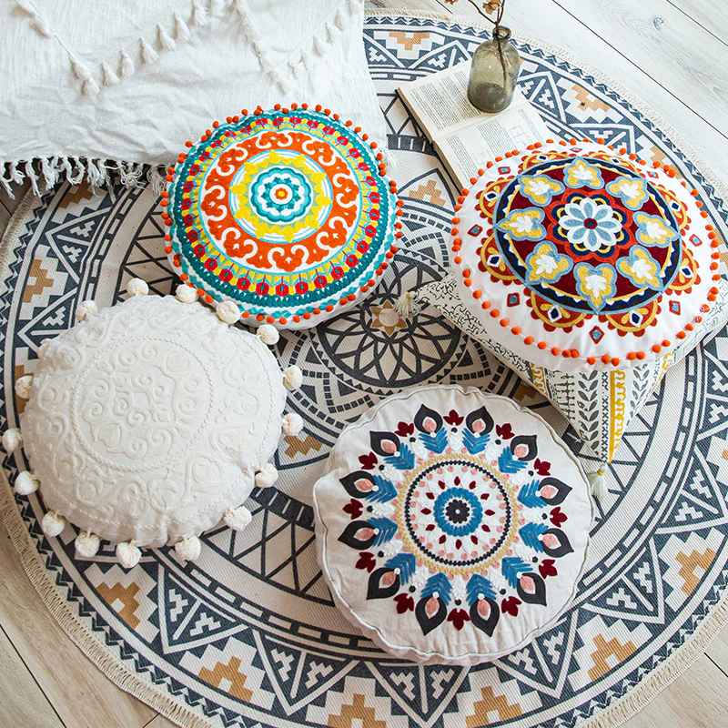 Global Artisan Handmade Boho Round Tassel Throw Pillows thumbnail 2