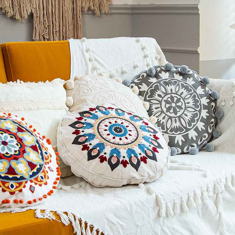 Global Artisan Handmade Boho Round Tassel Throw Pillows thumbnail 3