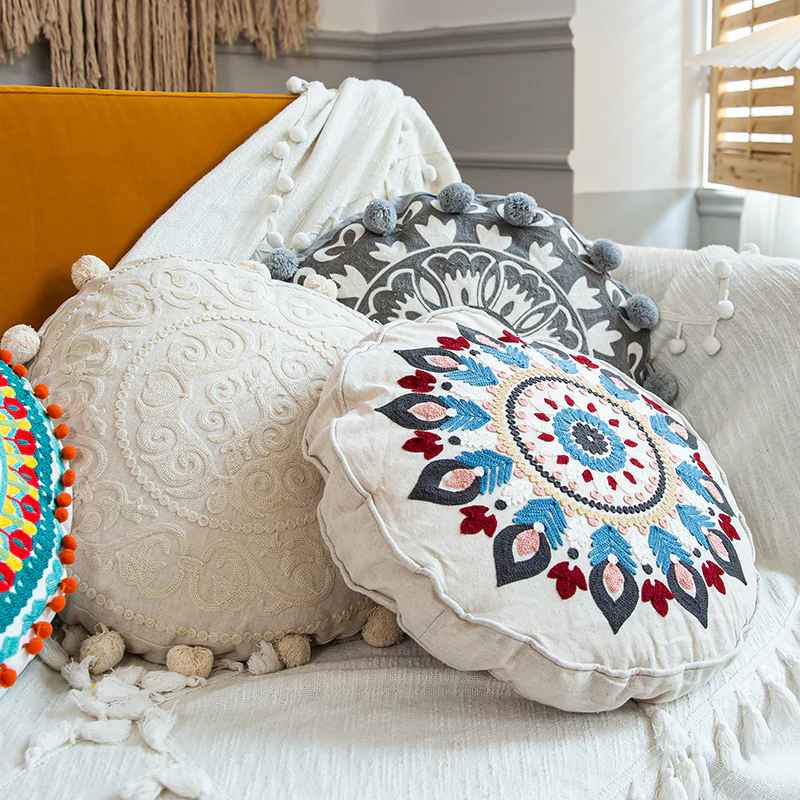 Global Artisan Handmade Boho Round Tassel Throw Pillows thumbnail 4