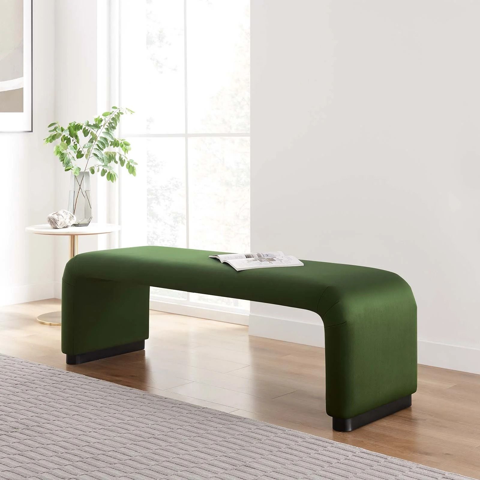 Koda Performance Velvet Waterfall Long Bench - Black Moss Green thumbnail 2
