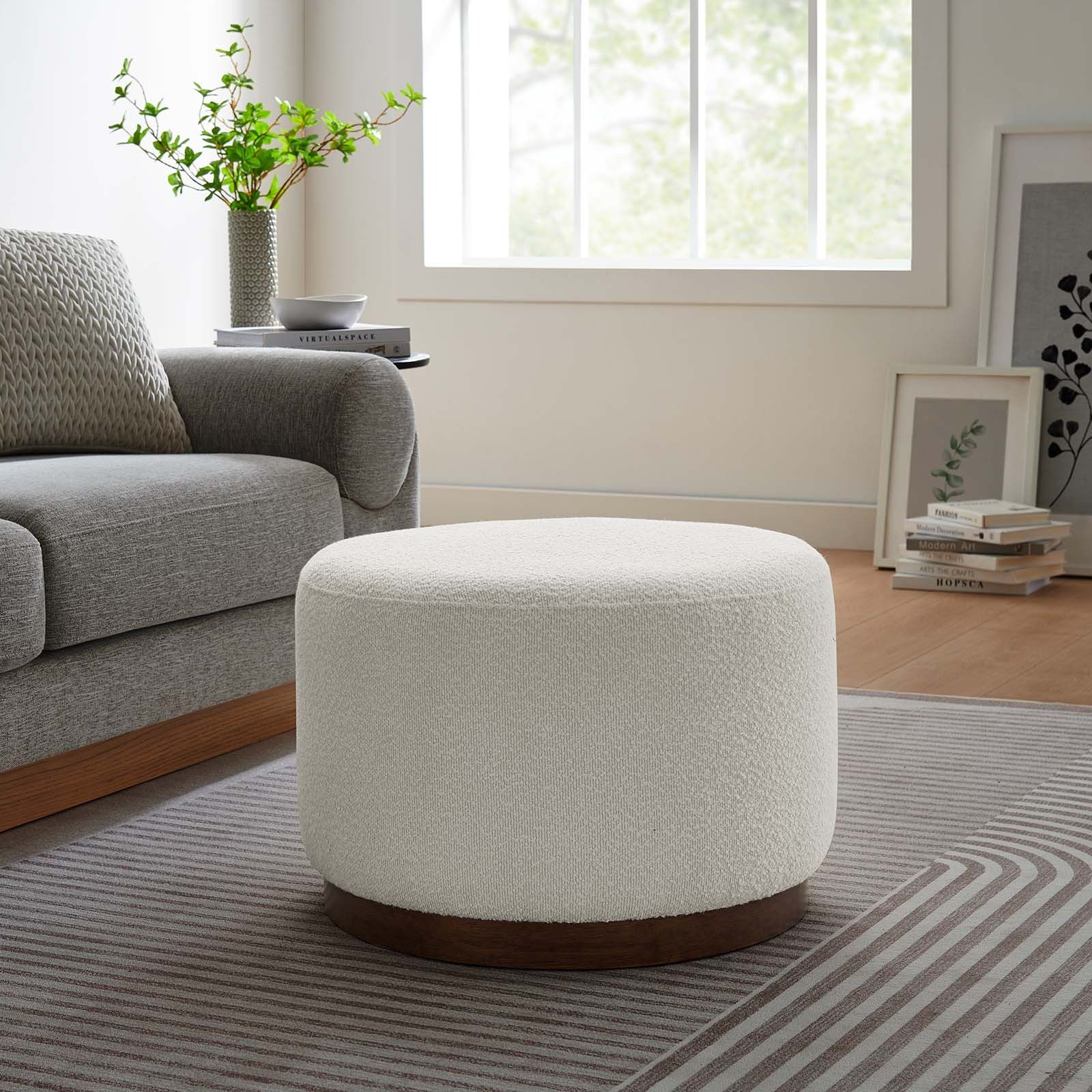 Denli 23" Round Boucle Ottoman thumbnail 2