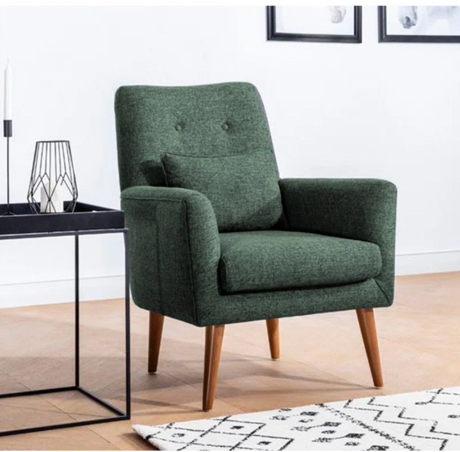 Upholstered Armchair Green Linen thumbnail 2